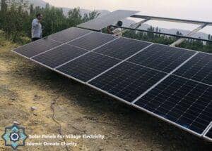Installing solar panels in a village for electricity, powered by crypto donations like BTC. Empowering communities with sustainable energy solutions.