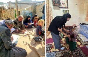 Elderly and children engaged in educational activities, with a volunteer assisting an elder. Supports general healthcare and children's programs, funded by crypto donations like SOL.