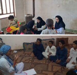 Healthcare professionals providing care to children and mothers, with a focus on maternal health and child nutrition. Donate with ETH for these essential services.