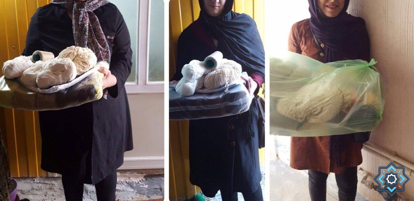 Women receive supplies including yarn and thread for sewing projects, made possible by anonymous crypto donations via XRP.