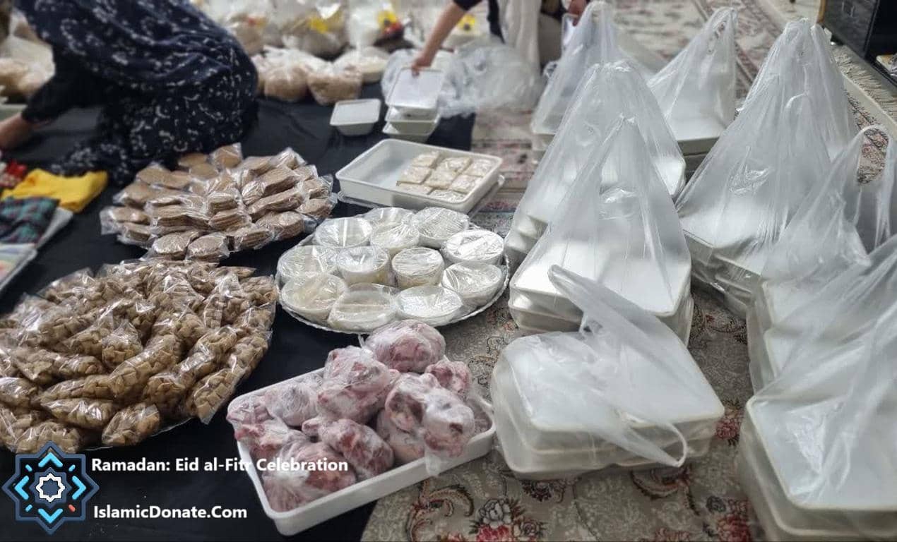 Zakat al-Fitr food packages ready for distribution, supported by crypto donations like Solana, ensuring needy families can celebrate Eid with essential meals and dignity. Ramadan charity for the Muslim Ummah.
