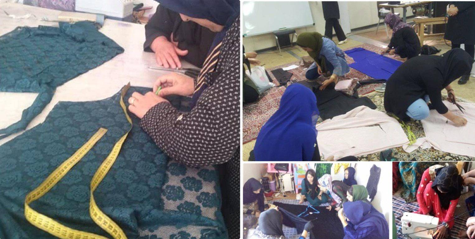 Women learning tailoring skills for economic independence in a workshop supported by crypto donations like ETH. These programs empower females through education and skill training.