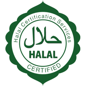 Green circular emblem with Arabic text for "Halal" at the top and "HALAL CERTIFIED" at the bottom, indicating Halal status for services or products, with donation via crypto.