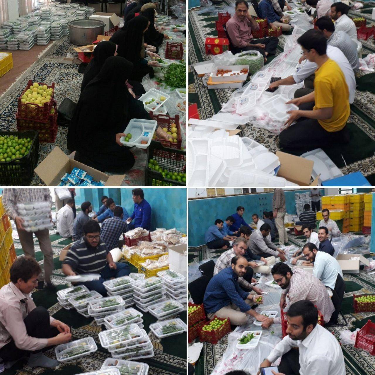 People preparing and distributing Iftar meals, a Ramadan charity effort, supported by BTC donations for the Muslim community. These efforts provide essential food aid to those in need.