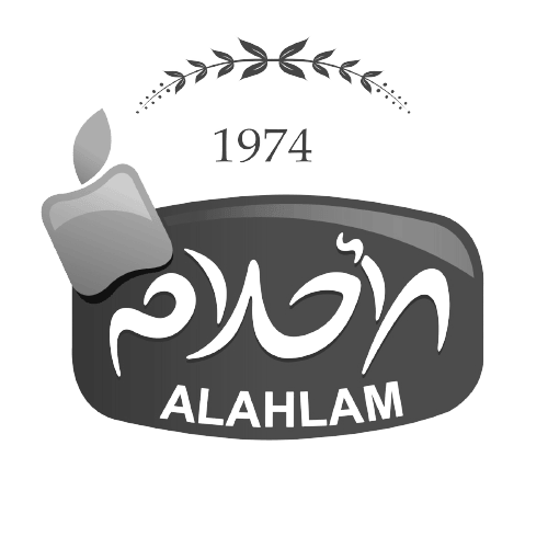 Logo for 'AL AHLAM' founded in 1974, featuring a candle and Arabic script.