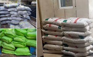 Sacks of humanitarian aid, including food and water supplies, are ready for distribution in Gaza. Donate with USDT to help provide essential relief.