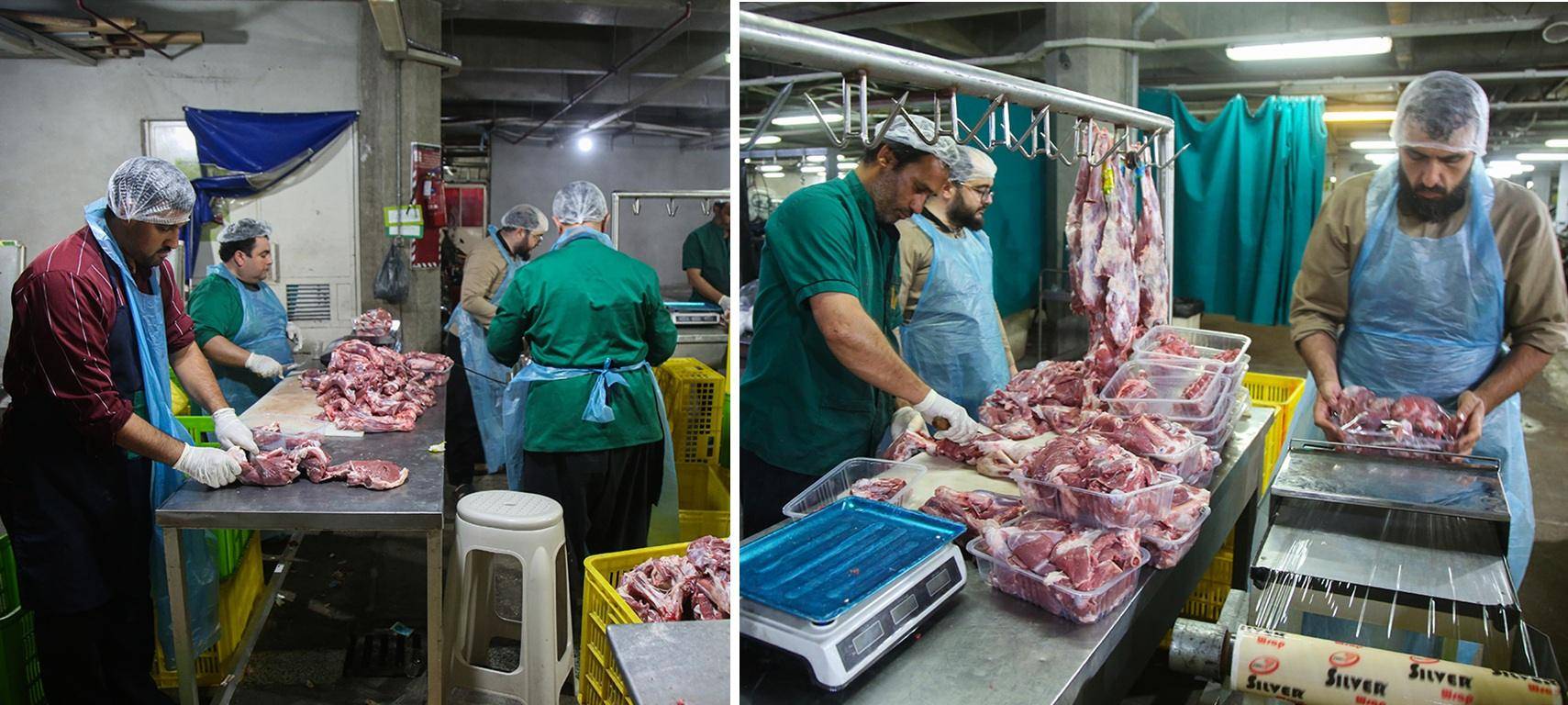 Workers prepare and package Qurbani meat for distribution across Africa and Asia, made possible by crypto donations via USDT.