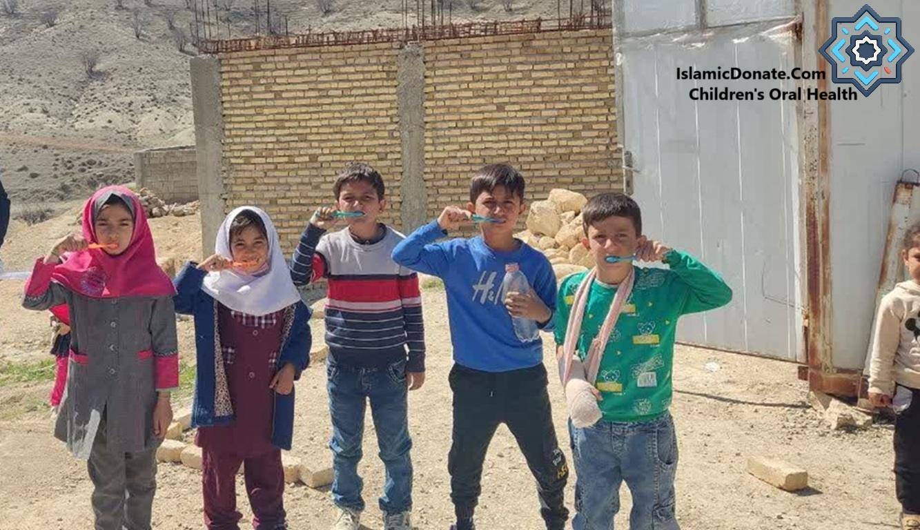 Children brushing teeth, receiving dental care and education supported by crypto donations, promoting a cavity-free future for kids.