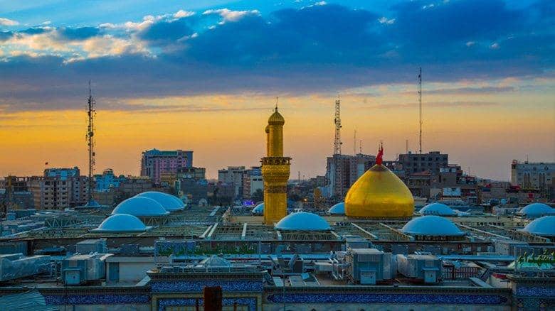 Golden domes and minarets of a mosque at sunset, representing Islamic charity and the fulfillment of sacred vows like Koonday ki Niyaz, supported by crypto donations via USDT.