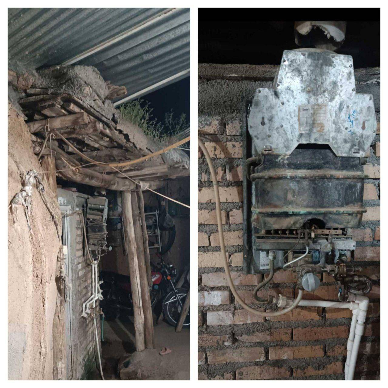 Dilapidated housing with a broken water heater, symbolizing the need for aid. Support social justice by donating with BTC, offering essential resources to struggling families.
