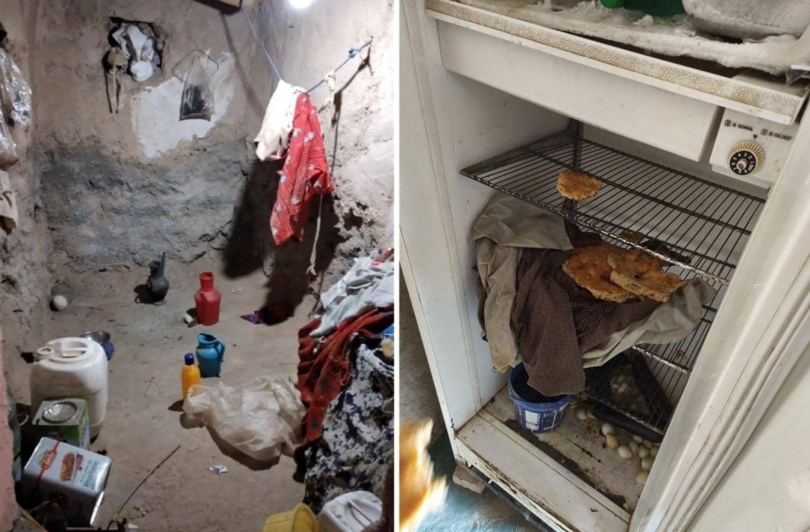 Makeshift living space and refrigerator with minimal food. Donation of SOL crypto can provide skills, tools, and resources for families to break the cycle of poverty and build sustainable livelihoods.