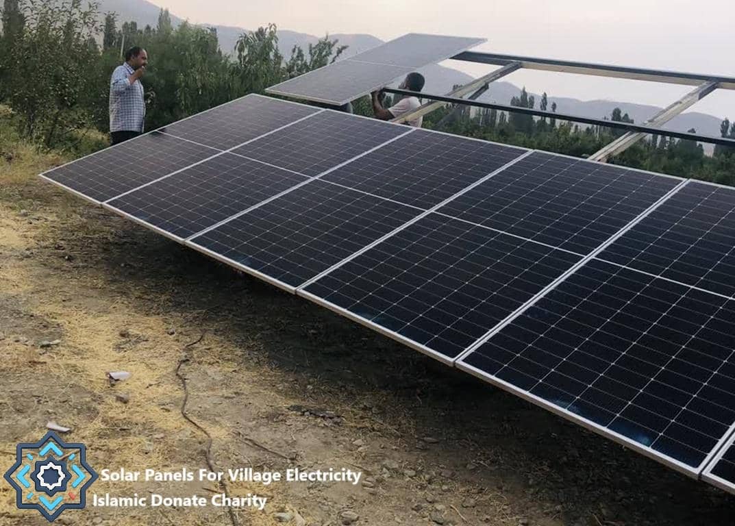 Installing solar panels in a village for electricity, powered by crypto donations like BTC. Empowering communities with sustainable energy solutions.