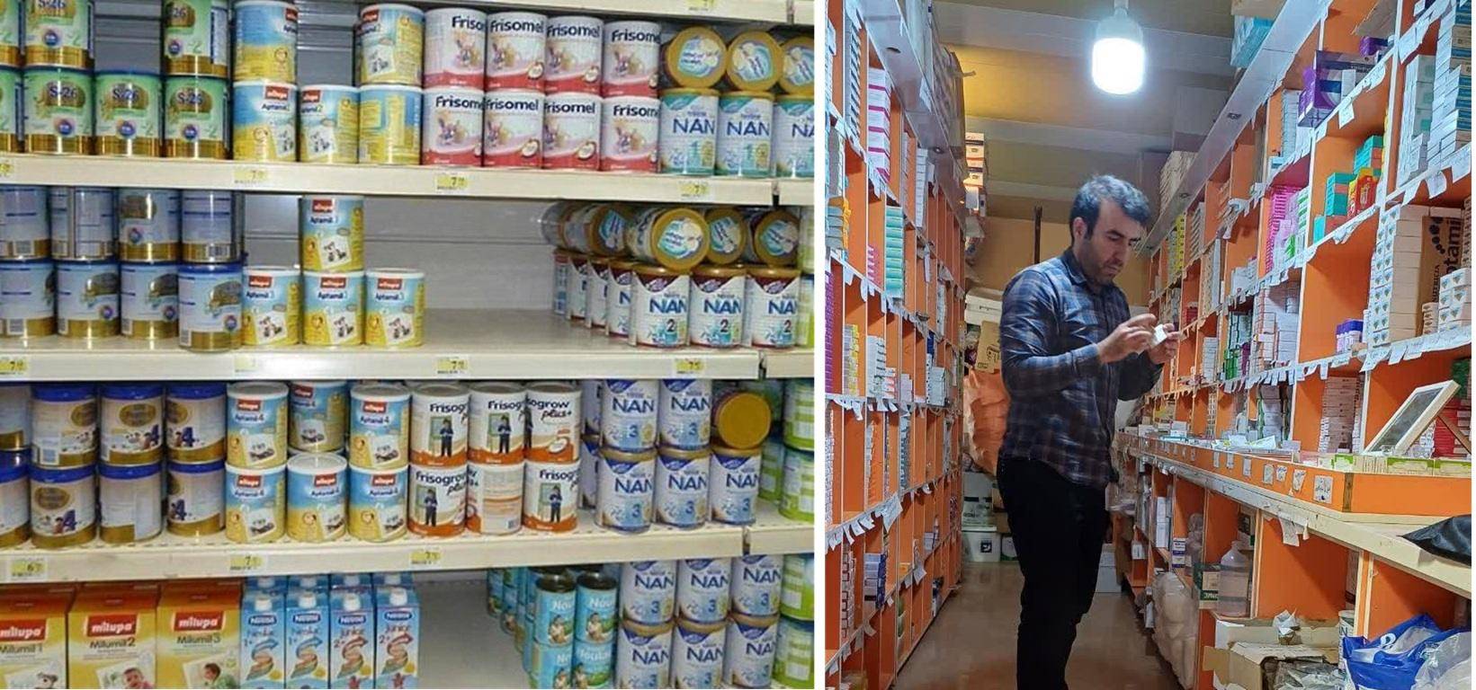 Shelves lined with baby formula and medical supplies. Crypto donations support this charitable organization providing essential infant nutrition and healthcare with SOL. Donate with crypto for good.