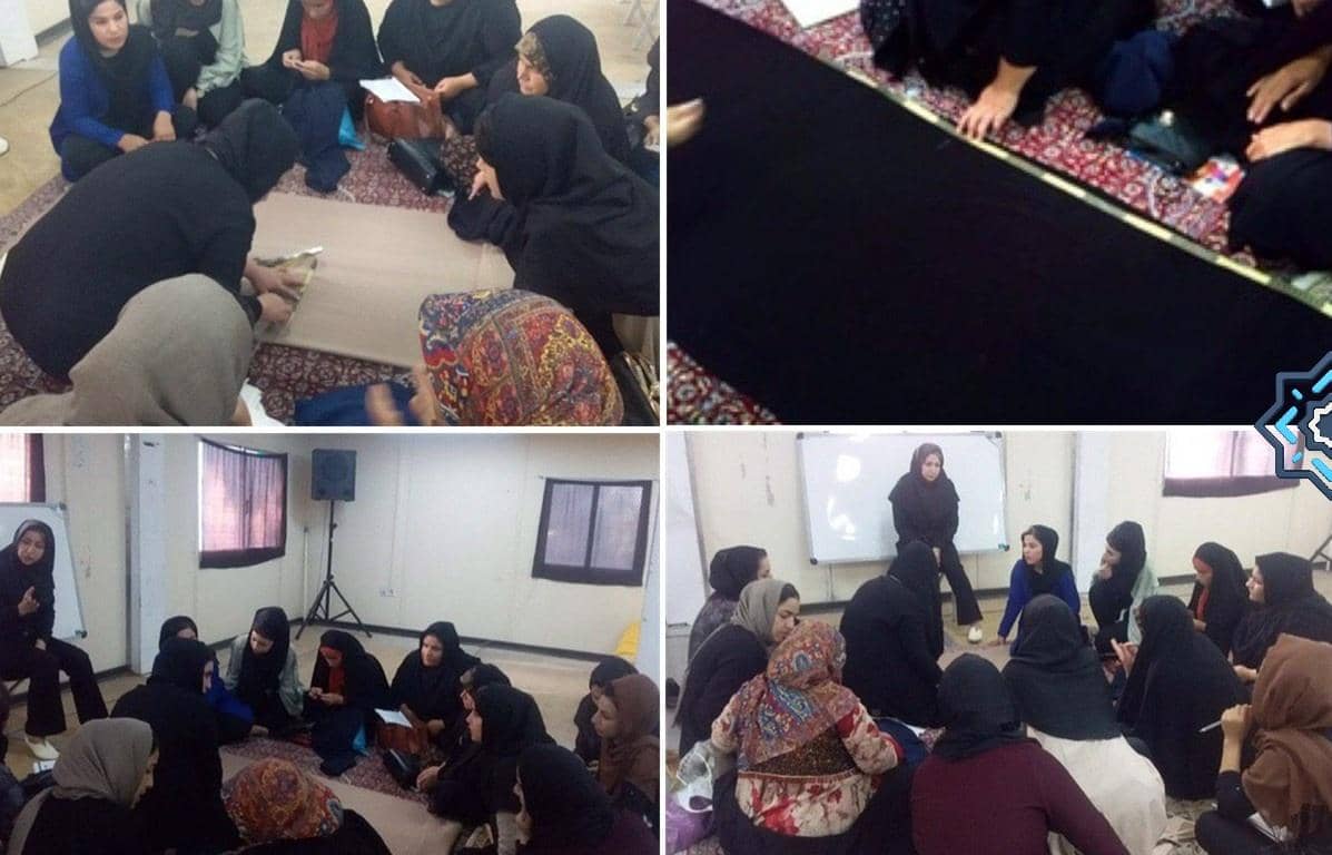 Women gathered in a circle for a health education session, participating in a workshop on menstrual hygiene and sewing reusable pads, with a focus on maternal health and empowering underserved communities. Aid supported by ETH.