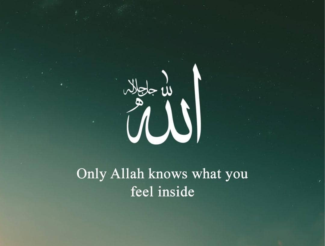 Islamic calligraphy for "Allah" with the quote "Only Allah knows what you feel inside." Donation via ETH.