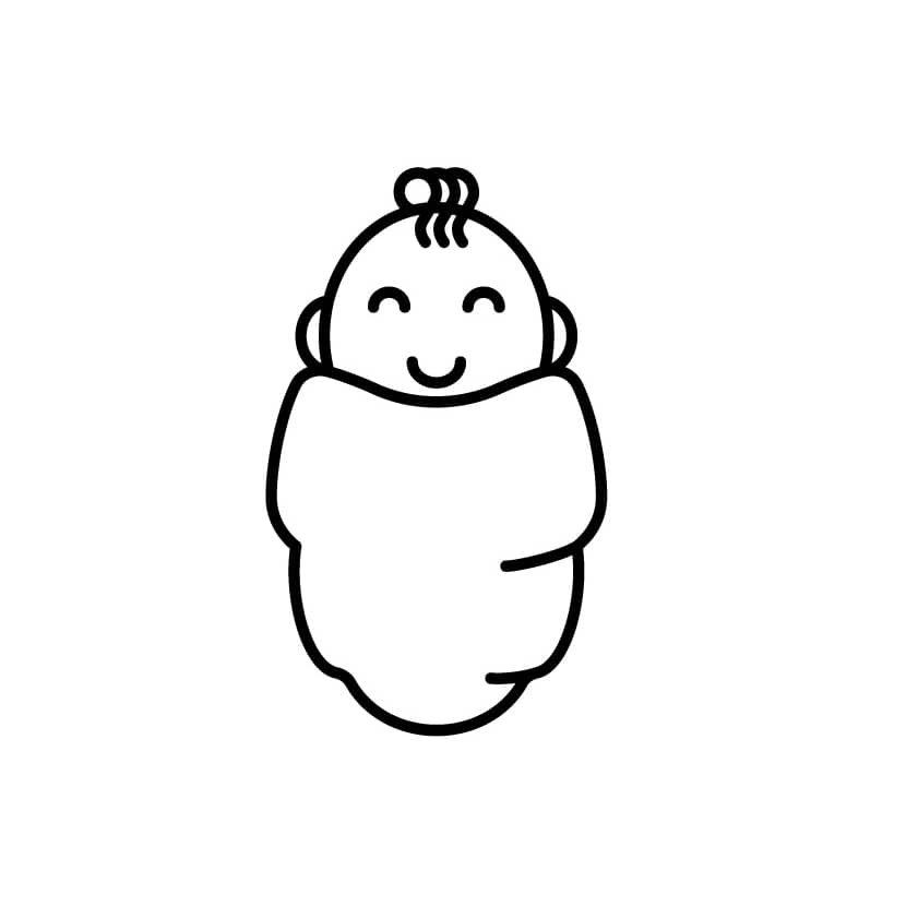A line drawing of a smiling baby wrapped in a blanket. This image represents the Islamic tradition of Aqeeqah, the sacrifice of an animal for a newborn, often facilitated by crypto donations via ETH.