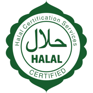 Green circular emblem with Arabic text for "Halal" at the top and "HALAL CERTIFIED" at the bottom, indicating Halal status for services or products, with donation via crypto.