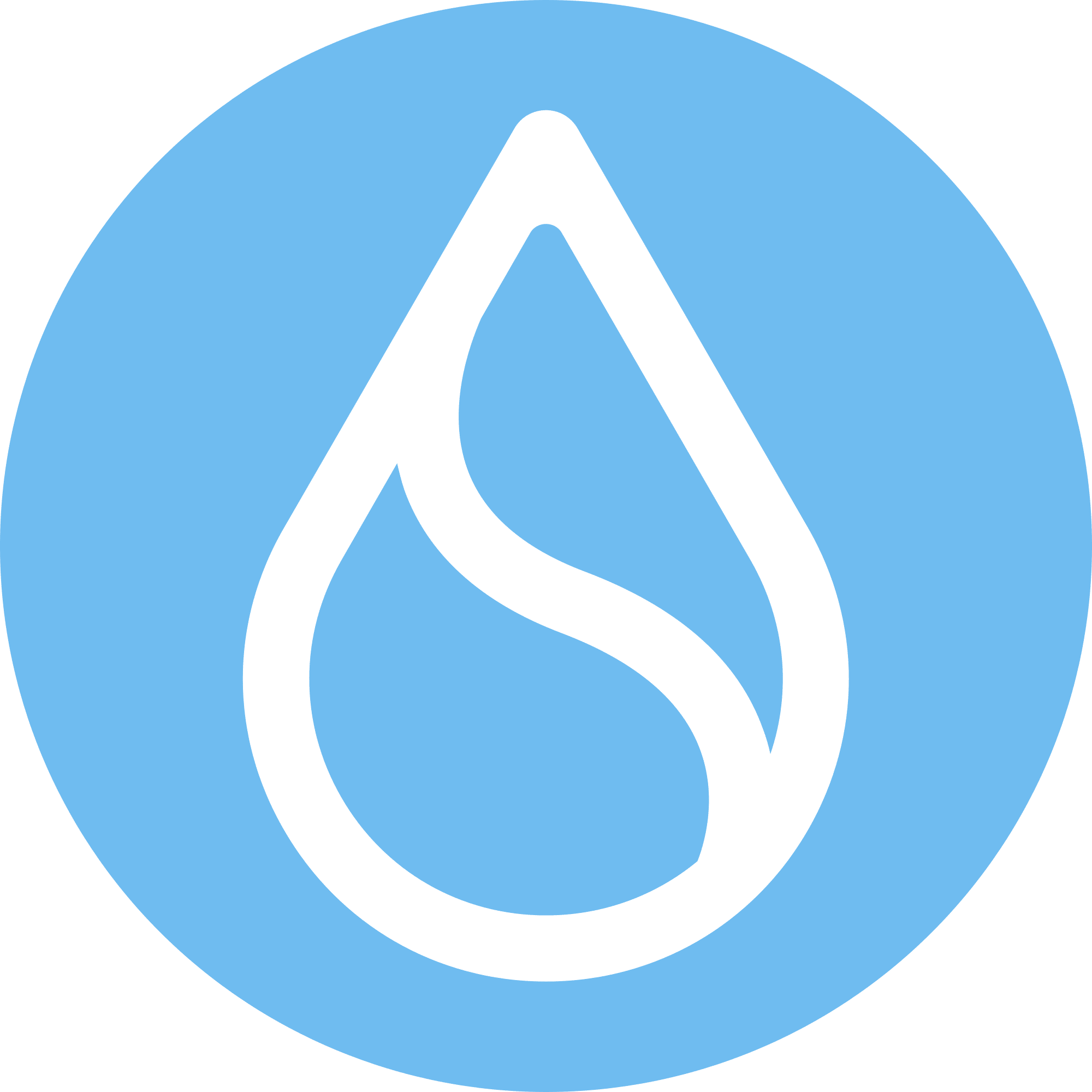 Logo for IslamicDonate.Com, a charity organization using crypto donations, featuring a white droplet-like design on a blue circle background, symbolizing aid processed via USDT.