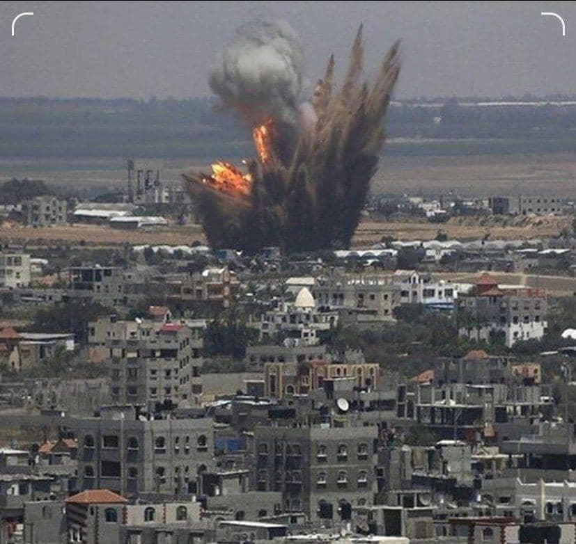 Yemen war explosion over city with displaced families receiving aid via USDT donations for survival.