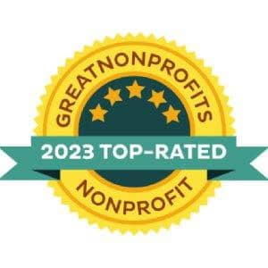 GreatNonprofits 2023 Top-Rated Nonprofit badge with five stars. Donation support via cryptocurrency .