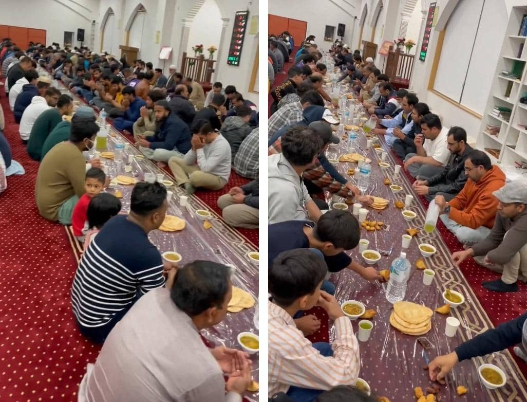 Ramadan community Iftar and suhoor meals served by Islamic charity, supported by BTC donations for the needy.