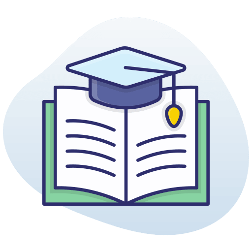 Graduation cap on an open book, education and learning sponsorship with cryptocurrency like Bitcoin.