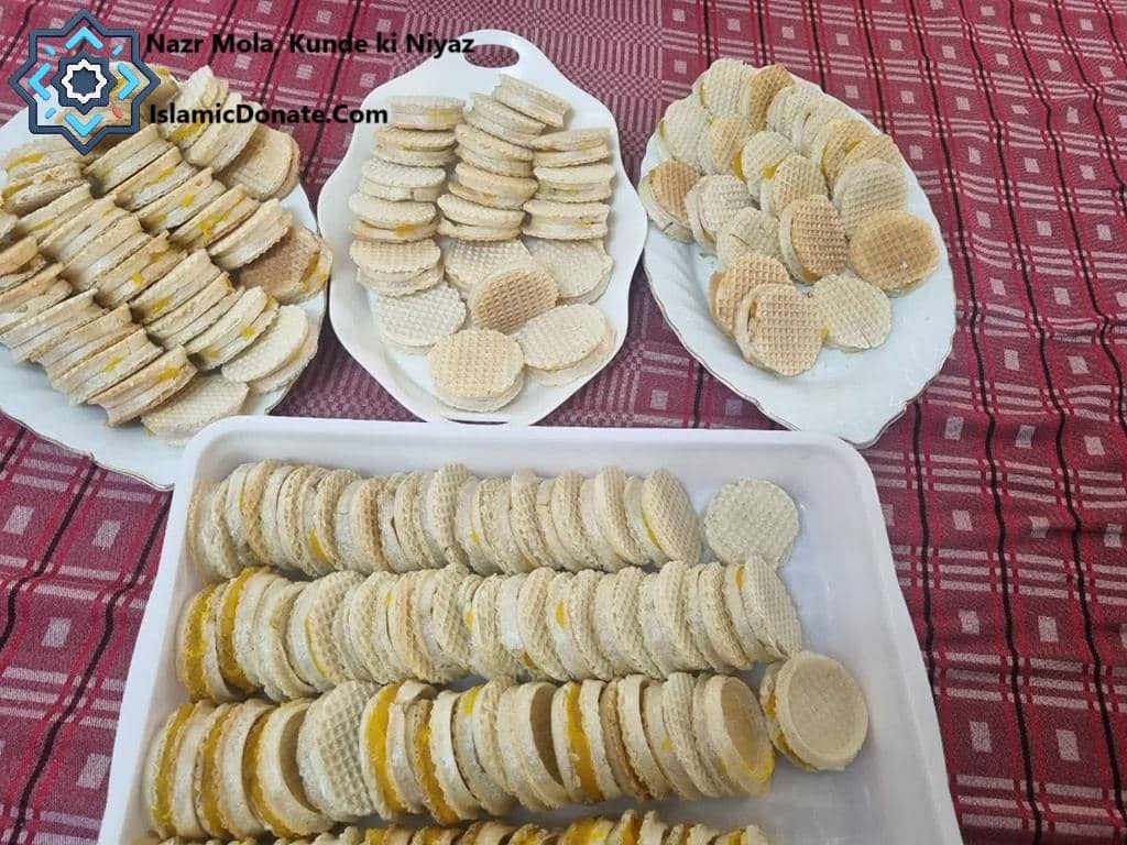 Plates of sweet pastries prepared for traditional Koonday ki Niyaz, a charitable offering fulfilled with cryptocurrency donations. Nourishing the needy.