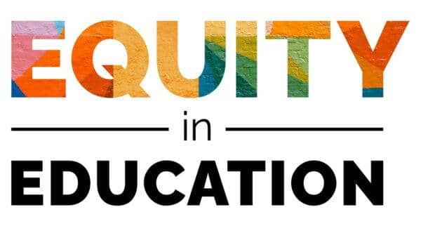 Equity in Education text with colorful mural background. Supports universal access, adult skill development, and women's education programs, with donations processed via USDC.