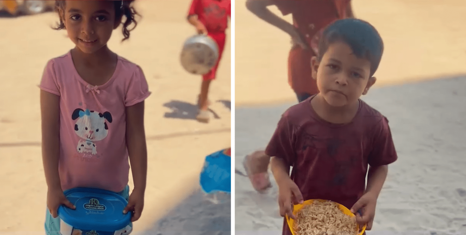Children holding containers for food, implying they are recipients of aid. The scene depicts the impact of Sadaqah donations, facilitated by platforms like Islamic Donate Charity, for the Muslim Ummah.  Your generous crypto donations, such as via Ethereum, provide immediate relief and sustenance to those in need.