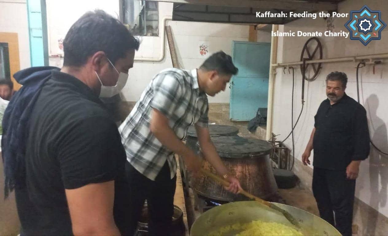 Men preparing food in large pots, feeding the poor with Kaffarah donations via ETH. Islamic Donate Charity offers a guide to spiritual purification.