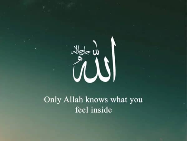 Islamic calligraphy for "Allah" with the quote "Only Allah knows what you feel inside." Donation via ETH.