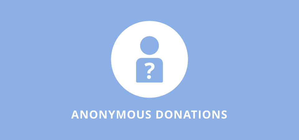 Anonymous donations symbol with a question mark inside a user icon, emphasizing sincerity, recipient dignity, following prophetic example, deed focus, and seeking Allah's reward, with crypto support via ETH.