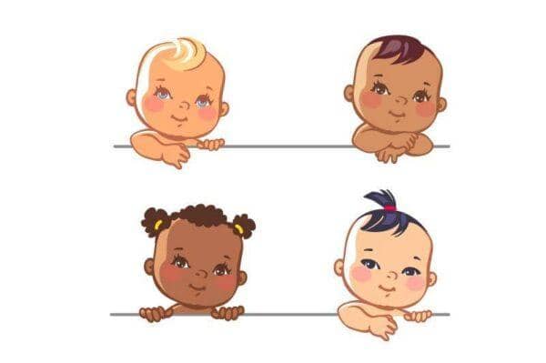 Four diverse babies peeking over a line: Tahnik is a sacred Islamic welcome for newborns, a Sunnah tradition involving sweet dates for blessings and good health, with charitable donations supported via Bitcoin.