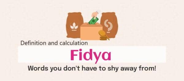 Illustration of a hand putting money into a donation box next to bags of wheat and rice, representing Fidya, with crypto donations facilitated by XRP.