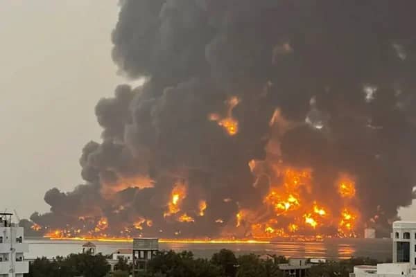 Massive fire engulfs port fuel tank in Hodeidah, Yemen, causing transportation and food scarcity. Crypto donations via ETH support urgent aid for burn victims.