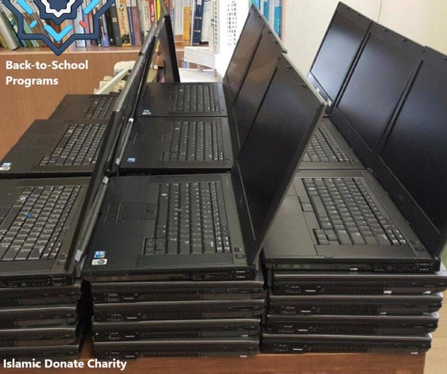 Back-to-school programs donation of laptops made via BNB cryptocurrency for anonymous donations helping children gain education and new skills.