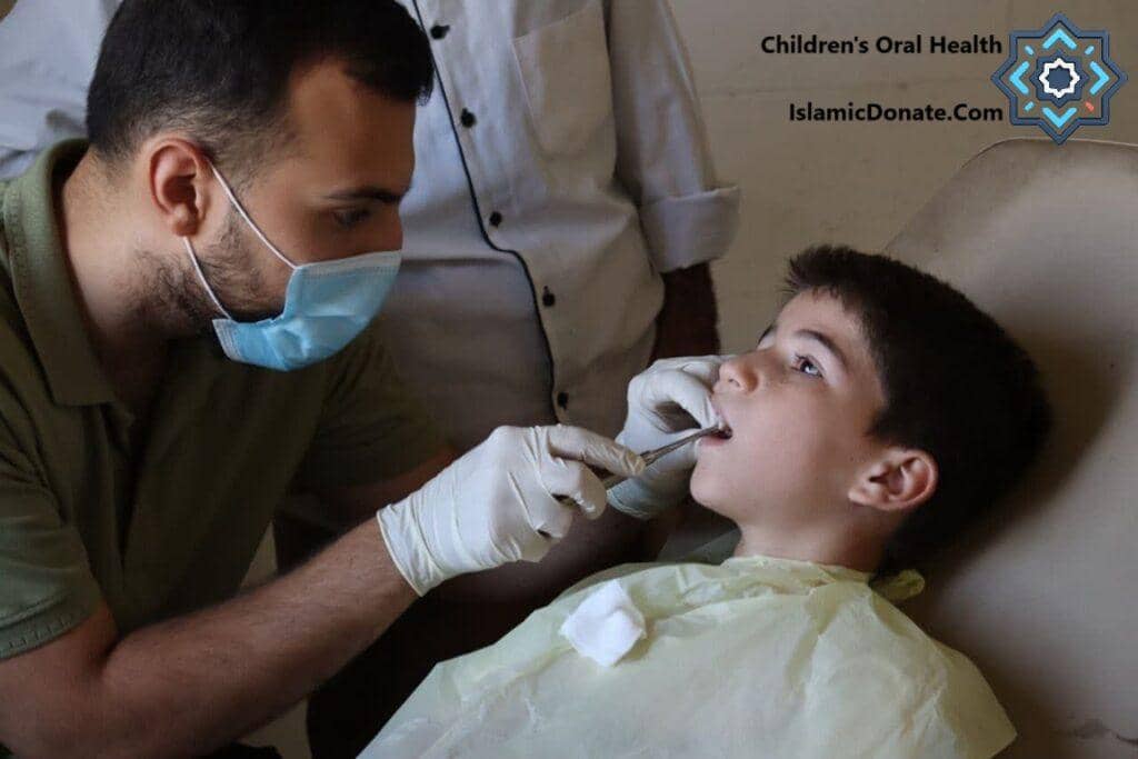 Dentist examining a child's teeth, promoting World Cavity-Free Future Day as dental care is made possible by crypto donations like BTC.