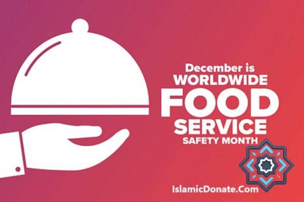 Hand serving a covered dish, celebrating December as Worldwide Food Service Safety Month, supported by crypto donations like ETH.