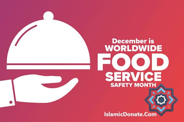 Hand serving a covered dish, celebrating December as Worldwide Food Service Safety Month, supported by crypto donations like ETH.