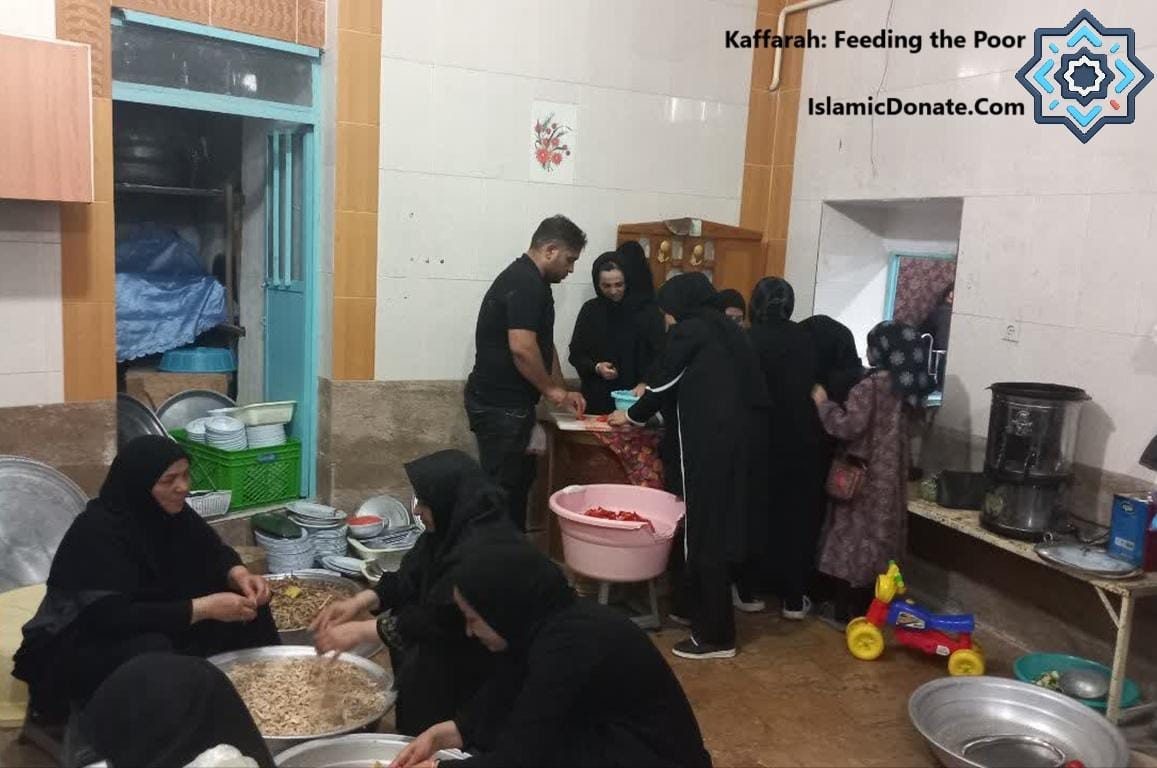 Volunteers prepare food for the needy, purifying souls and fulfilling kaffarah obligations with cryptocurrency donations facilitating relief efforts, supported by Solana.