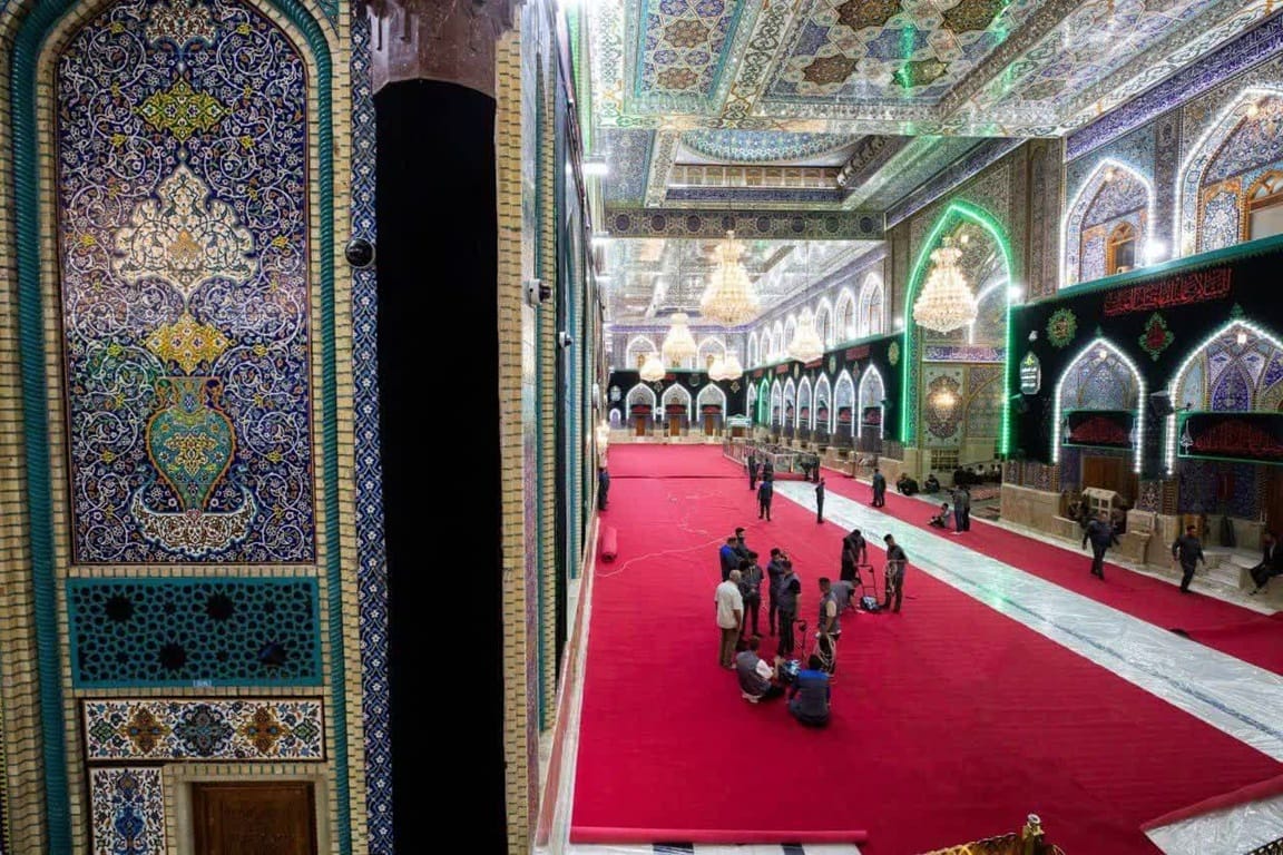 Imam Hussain Nazr vow in Karbala shrine with pilgrims paying via TRX cryptocurrency for Islamic charitable institution.