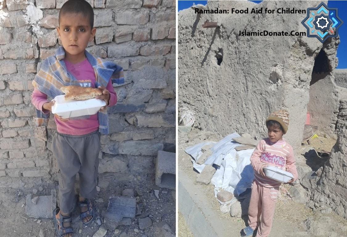 Children receiving food aid during Ramadan. Donate crypto like Tether-gold to feed the hungry and secure blessings.