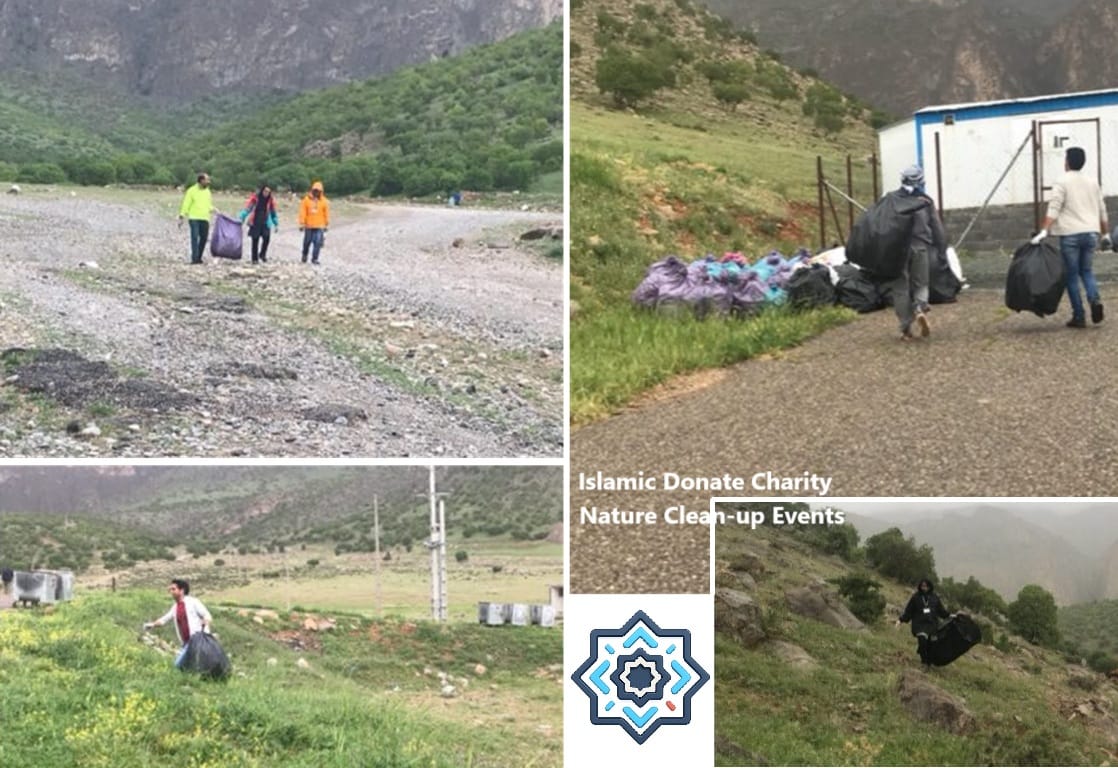 Nature clean-up events funded by TRX support Islamic Donate Charity volunteers cleaning river debris and mountains.