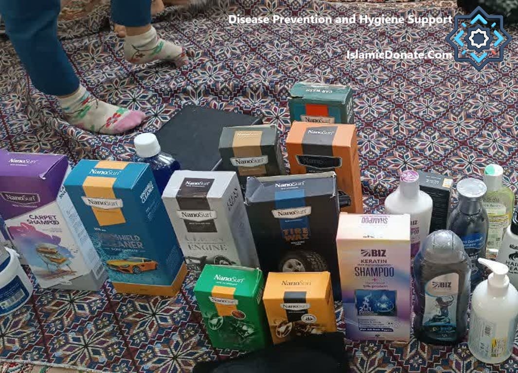 Hygiene support kits for disease prevention in Rafah funded by USDC crypto donations to Islamic Donate Charity.