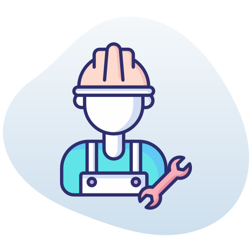 Construction worker wearing a hard hat and overalls holding a wrench. Shelters & Camps Relief builds safe shelters, schools, and sanitation.