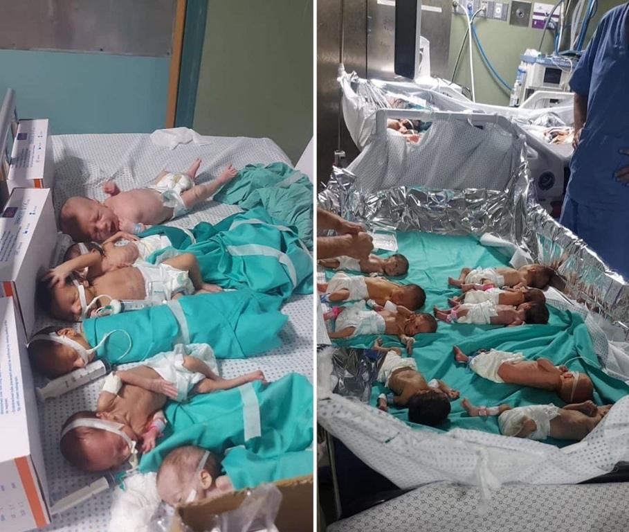 Newborn babies in intensive care, one receiving medical attention. Donate for children's health with ETH.