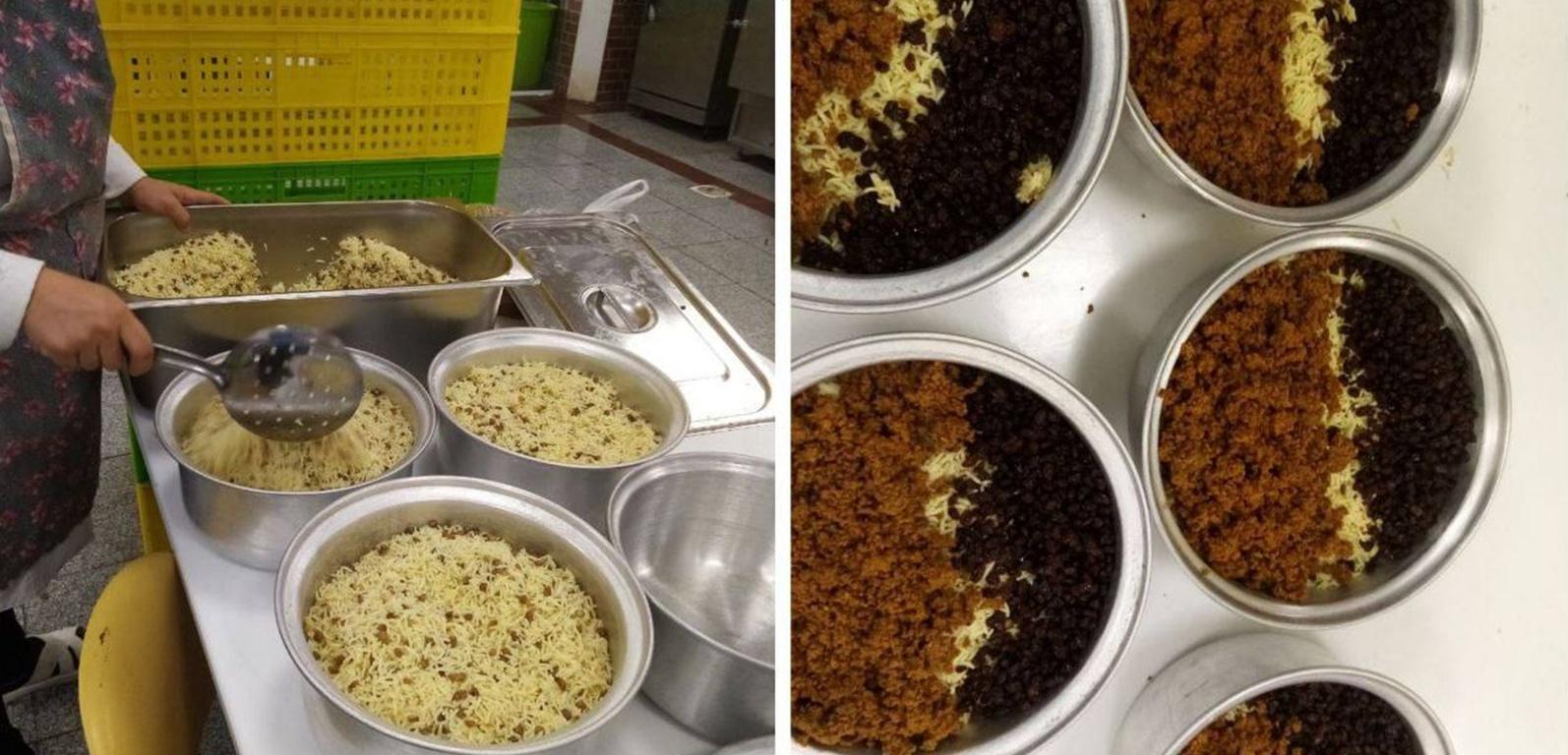 Distributing ready-to-serve meals including rice and meat dishes, showing crypto donation impacts