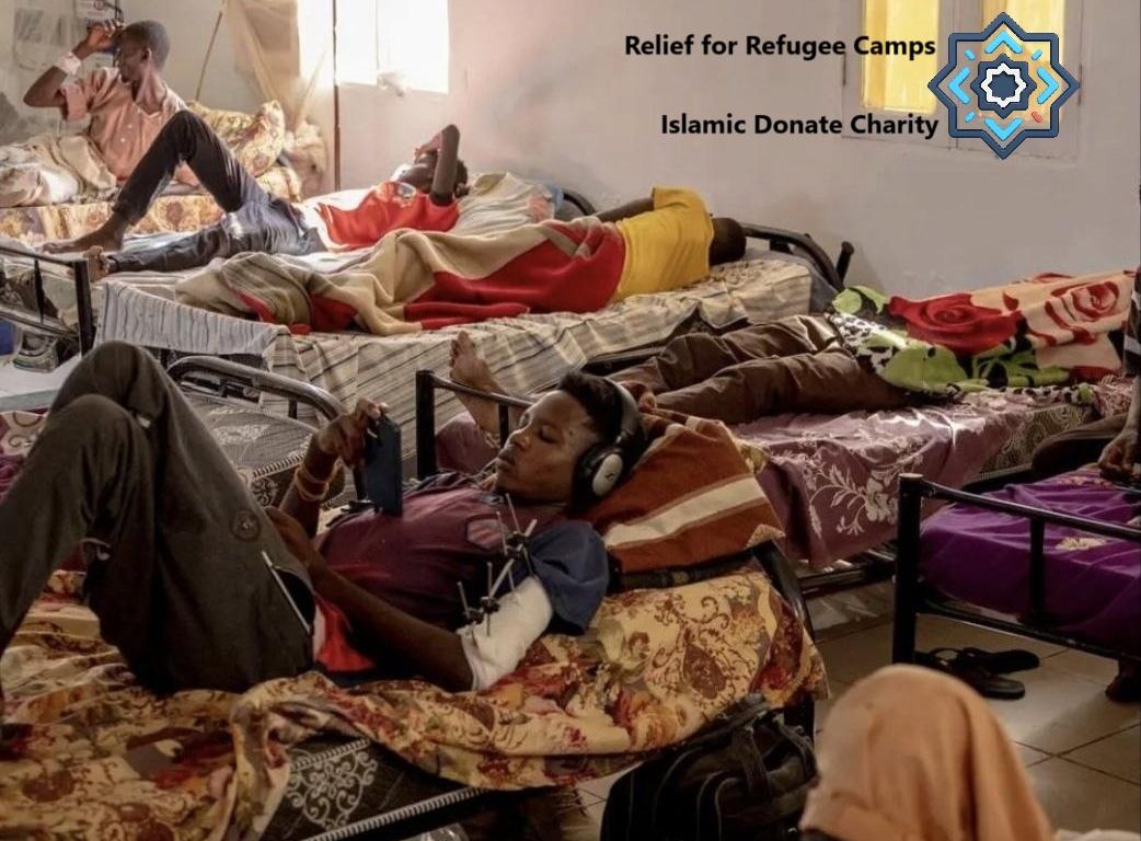 Ethiopia humanitarian crisis relief with BTC for patients in hospital beds. Text: Relief for Refugee Camps.