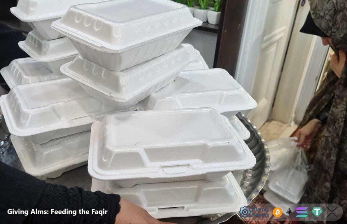 Sadaqah for Month of Safar food containers funded by USDC help the vulnerable feeding the faqir through Islamic charity.