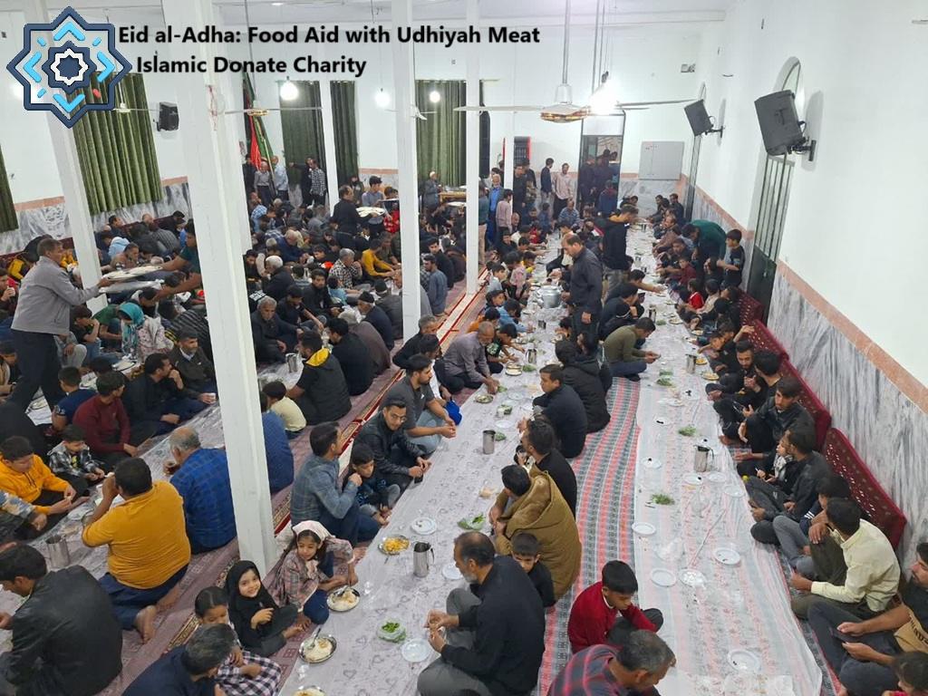 Eid al-Adha Qurbani communal meal for the Ummah funded by USDT. Eid al-Adha Food Aid with Udhiyah Meat.